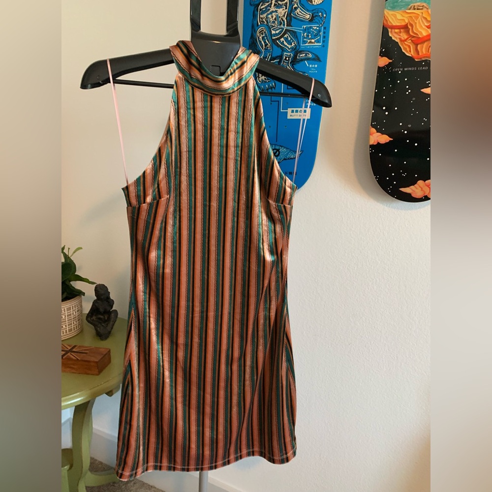 Endless Rose Multi colored striped High-neck dress.Velvet. Size: Small. Adorable
